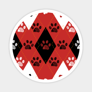 Plaid pattern black and red paw prints Magnet